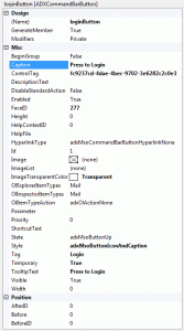 The Properties window for a commandbar button component
