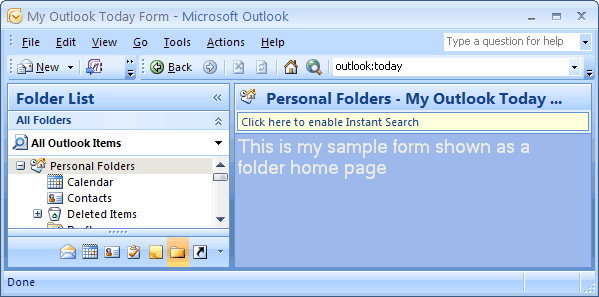 Custom .NET form shown as a home folder page in Outlook