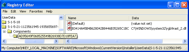 The registry key that causes Error 2908.