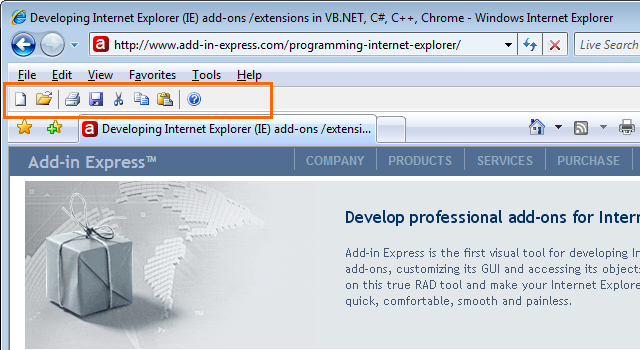 Internet Explorer with an embedded .net ToolStrip control