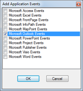 Select which Office applications events to add
