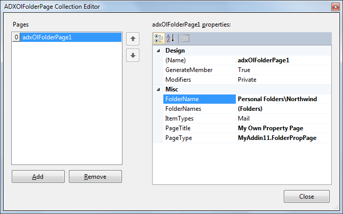 Setting the FolderName properties