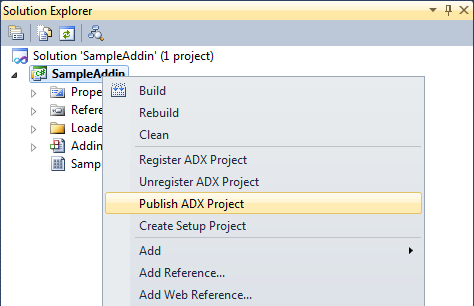 Publish ADX Project menu item