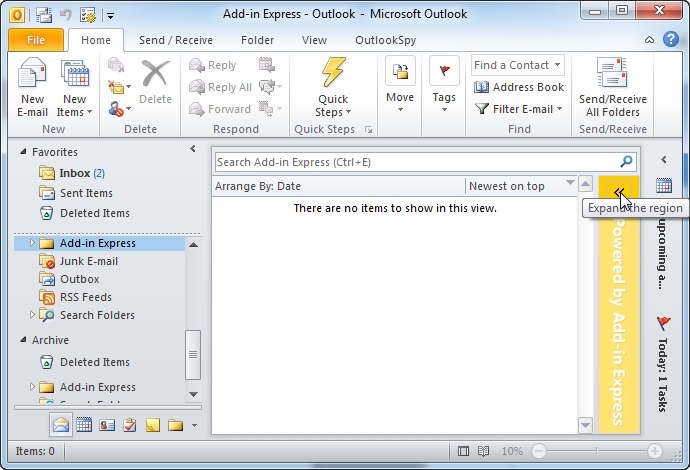 A minimized Outlook form with a custom header