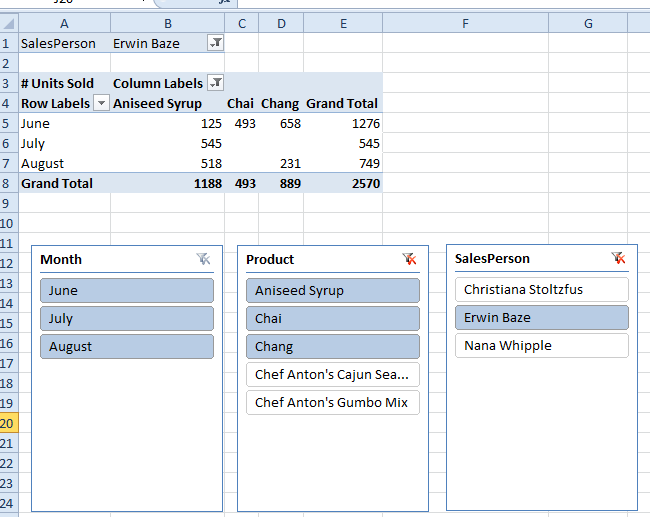 Interactive reporting Excel UI with PivotTables and Slicers
