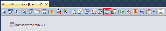 Add a new ADXBackstageView component by clicking on its icon on the designer toolbar
