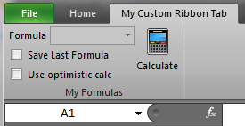 A newly created custom tab in Excel 2010