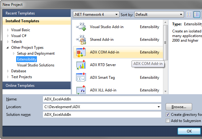 Creating a new COM Add-in project in Visual Studio 2010