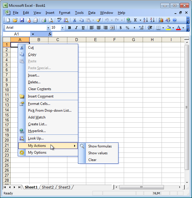 Custom context menu in Excel 2003
