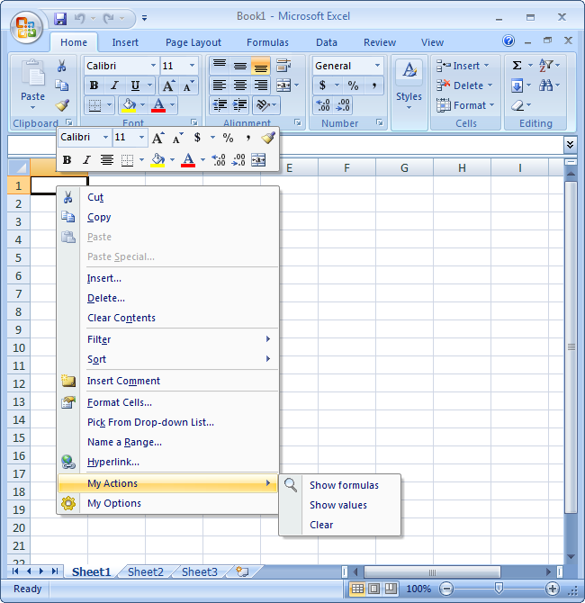Context menu in Excel 2007
