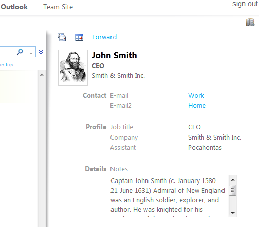 New contact in the Outlook Web app