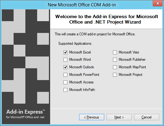 Choose Microsoft Excel and Microsoft Outlook as supported applications