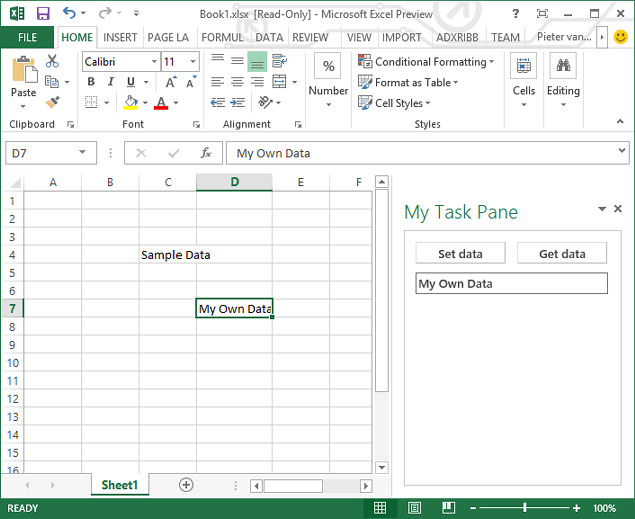 A custom Task Pane app in Excel 201
