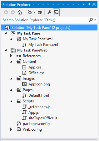 The project layout in the Visual Studio Solution Explorer