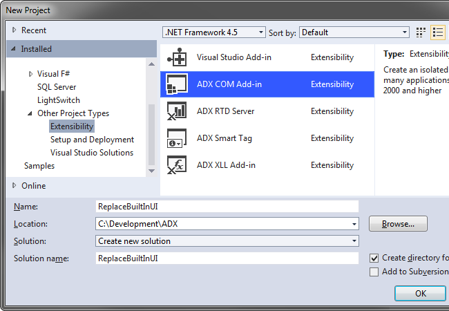 Creating a new Outlook Add-in project in Visual Studio 2012