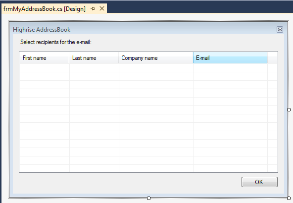 Designing a custom Outlook address lookup form