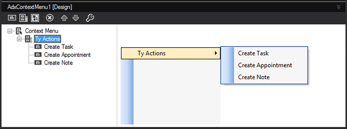 Command bar based Outlook context menu in the in-place visual designer
