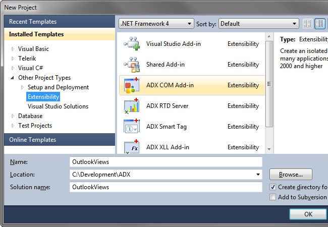 Creating a new COM Add-in project in Visual Studio