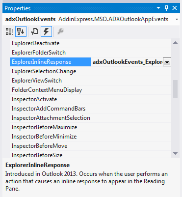 Generating an empty event handler for the ExplorerInlineResponse event