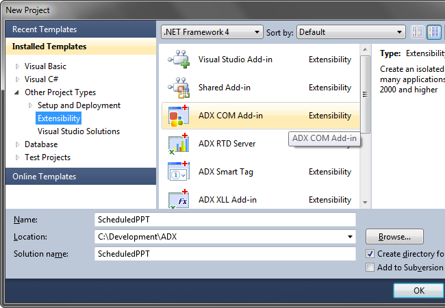 Creating a new COM Add-in project in Visual Studio 2010