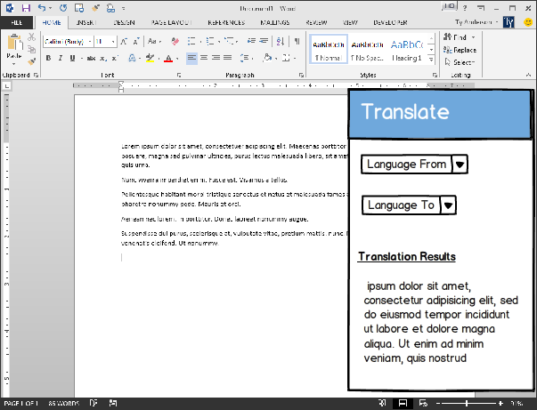 Translate Word Task Pane App design