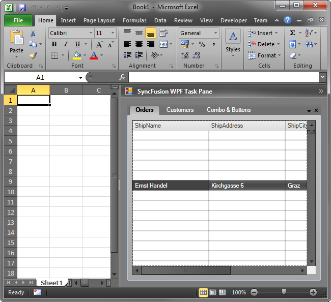 Task pane with SyncFusion WPF controls