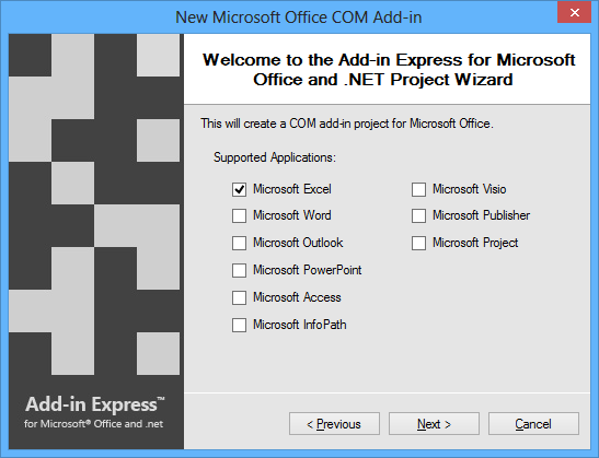 Select Microsoft Excel from the list of supported application