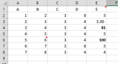 A spreadsheet with original data