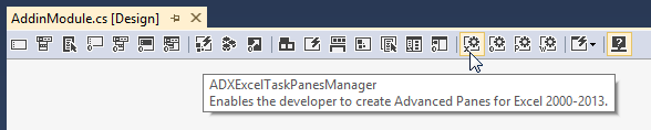 Adding an ADXExcelTaskPaneManager component to the AddinModule designer surface
