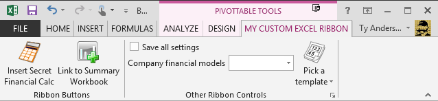 A context-sensitive ribbon in Excel 2013