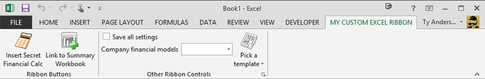 A custom ribbon in Excel 2013
