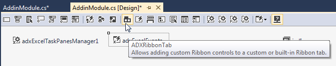 Adding a new Ribbon Tab component to the designer surface