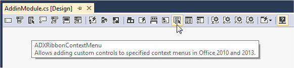 Add a new Ribbon Context Menu item to the add-in module design surface.