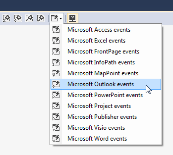 Adding a new Microsoft Outlook Events component to the AddinModule designer surface