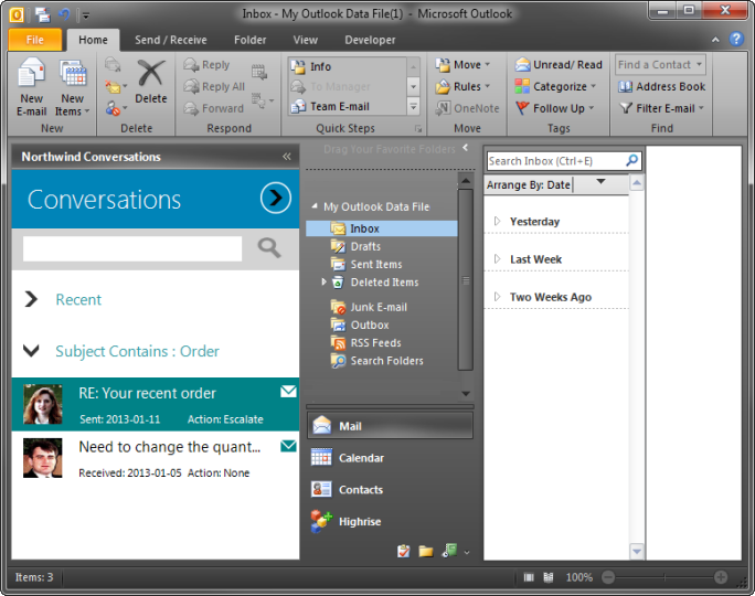A custom form in Outlook Explorer