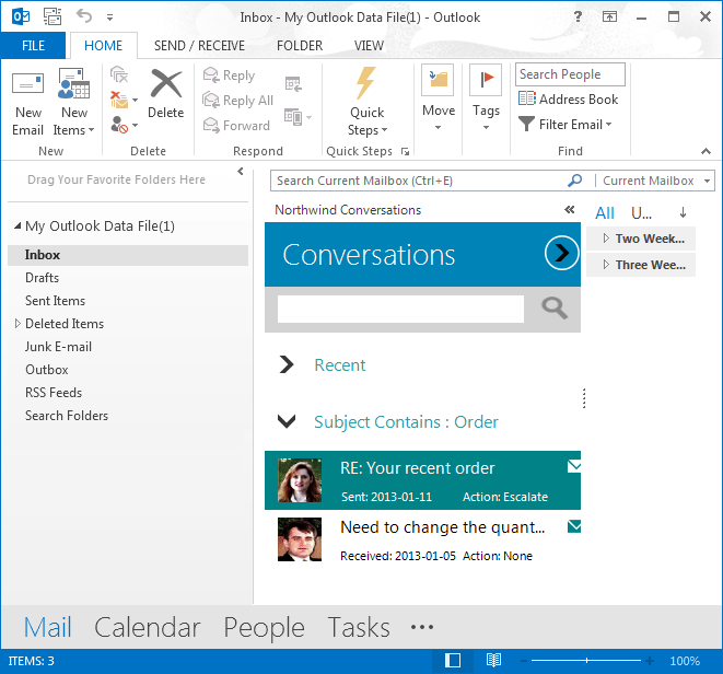 A custom form on the left sub pane in Outlook 2013