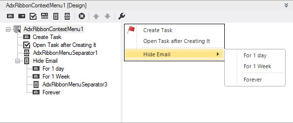A custom Outlook ribbon context menu at design time
