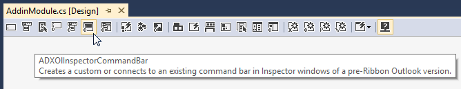 Use the ADXOLInspectorCommandBar component for Outlook 2007 and 2003.