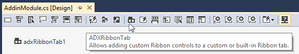 Adding a Ribbon Tab component to the AddinModule designer surface