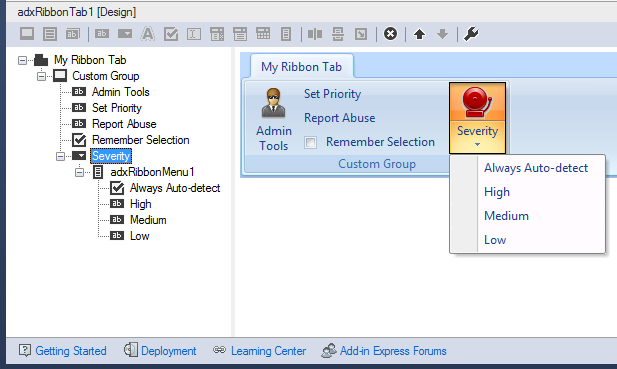 Designing a custom Outlook ribbon in Visual Studio using the Add-in Express Ribbon designer