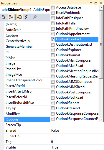 Specify for which Inspector window you want to show your custom ribbon tab.