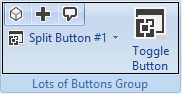 A custom Outlook ribbon group with 3 image buttons, a split button and a toggle button