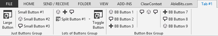 A custom ribbon tab with button controls in Outlook 2013