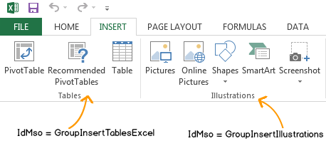 The Illustrations group on the Excel Ribbon