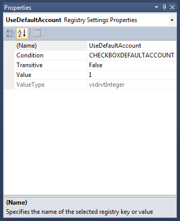 Conditions and Registry settings of the Visual Studio setup project