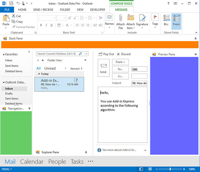 Three custom forms in the Outlook Explorer window