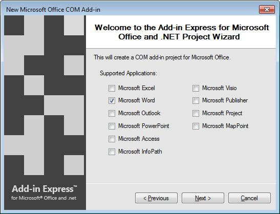 Selecting Microsoft Word as the only supported application
