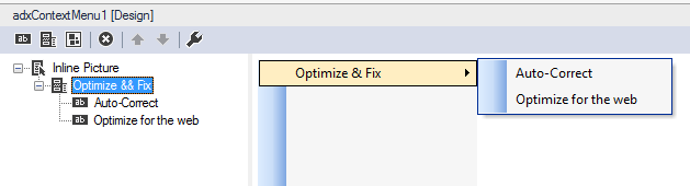 The final design of the custom Word context menu in Visual Studio