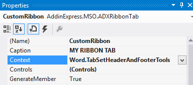 Changing the Context property to make the custom ribbon display only within a specific Word context