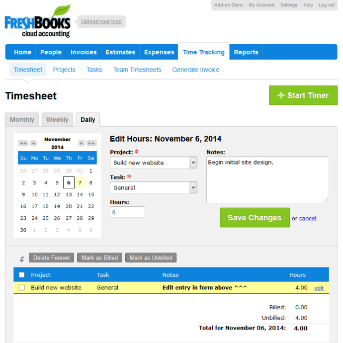 The Outlook appointment integrated into the Freshbooks web-service